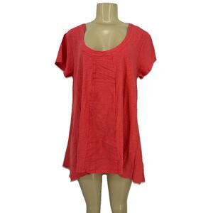 Cut loose Large Women Short Sleeve T-shirt Top Linen Blend Round Neck 19-130